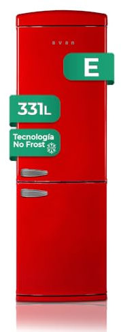SVAN Frigorífico Combi 2 Puertas Retro rojo SC19600ESFRR. Capacidad 331 Litros, No Frost, Multi AirFlow, Bajo Nivel Sonoro, Eficiencia Energética Clase E