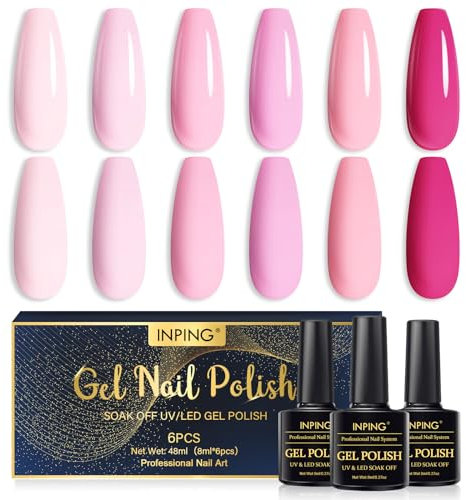 INPING UV Nagellack Rosa, 6 Farben Pink Gel Nagellack Set, Soak Off UV Gellack für Anfänger DIY Nail Art Maniküre Salon, Langlebig, 8ML