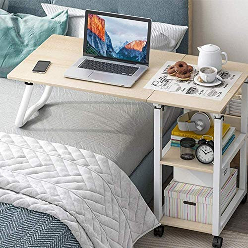 mit Rollen für Kingsize-Bett, höhenverstellbarer, mobiler Computertisch, mit Ablagefach für Zuhause, Schlafsaal, Büro und Krankenhaus,D,1