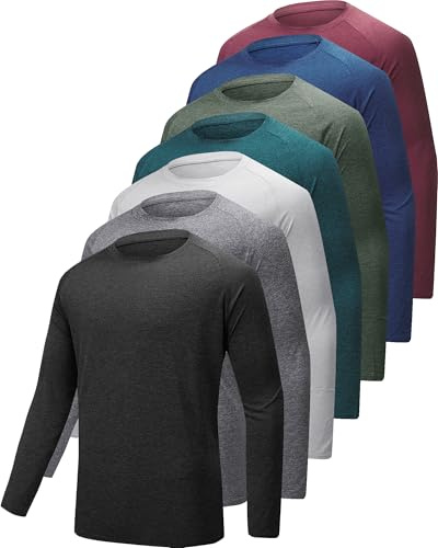 YOIOWVY T-Shirt à Manches Longues pour Homme,Lot de 3/5/7 T-Shirts de Sport/Course à Pied à séchage Rapide et Protection Solaire UPF50+ UV - Coupe ajustée - Hauts de vêtements