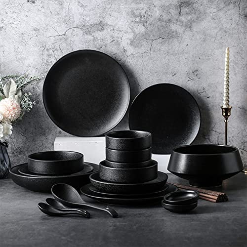 IUBGFTO Set di stoviglie, Servizio di Piatti per 4, Set di Ciotole e Piatti in Porcellana, Set di Piatti, Set Combinato di stoviglie, Stoviglie in gres, Nero Opaco