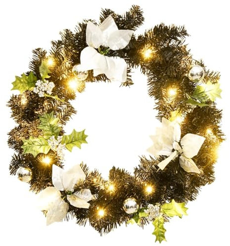 Xichuzi Weihnachtskranz mit Schwarz 60 cm PVC, Weihnachtsdeko, Türkranz Weihnachten, Adventskranz Modern, Christmas Decor, Türkranz Weihnachten Außen, Türkranz Winter 321518