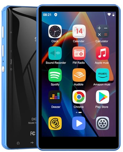 80GB MP3 Player with Bluetooth and WiFi, SWOFY 4.0 Inch Touchscreen MP3 MP4 Player, Portable Stereo, Digital Music Player with FM Radio, Recorder, E-Book, Browser (Schwarz) (Blau)