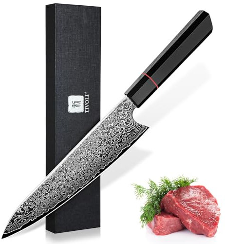 TIVOLI Damaszener Santoku Messer - 8 Zoll Professionelles Handgeschmiedetes Kochmesser, Scharfer Fleischwolf für Fleisch, Gemüse und Fisch, Kommt mit Einer Schönen Geschenkbox