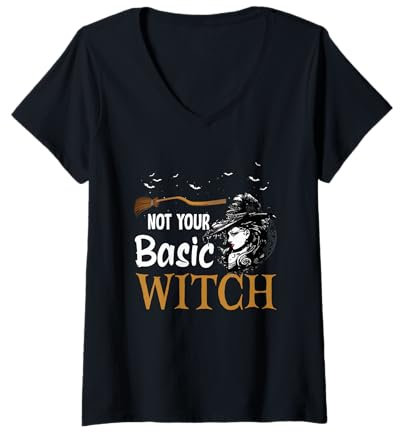Damen Lustiges Halloween-Kostüm für Damen mit Aufschrift Not Your Basic Witch T-Shirt mit V-Ausschnitt