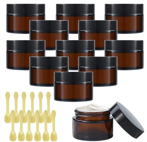 12 Stück Amber Leeres Glas,30ml Amber Glas Leerdose,Cremedosen zum Befüllen,mit Deckel und Liner,Zur Verwendung in Kosmetika, Cremes, Lotionen und ätherischen Ölen