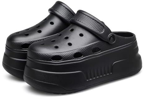 ADQ Zoccoli da donna con plateau, scarpe da giardino, pantofole per allattamento, spiaggia, casa, estate, Nero , 37/38 EU