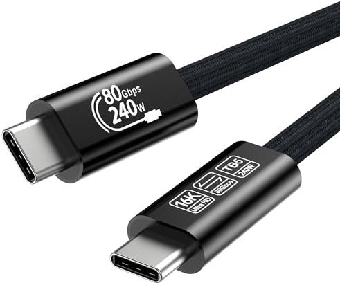 ConnBull Cable USB C Compatibile con Cavo Thunderbolt 5 1m supporta 80Gbps trasferimento dati/240W ricarica ad altissima velocità per 16K/8K display, monitor Thunderbolt 4/USB4, docking station, ecc
