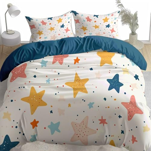 Srigzcaly Bettwäsche Stern 240 x 220 cm Blau Bettbezug Set mit Reißverschluss, Weiche Deluxe Microfaser 3teilig Bettdeckenbezug und 2 Kissenbezug 80 x 80cm
