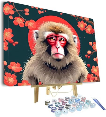 Malen Nach Zahlen Erwachsene Blume Malen Nach Zahlen Kinder, Paint by Numbers Affe Knitterfreie Leinwand Bilder, diy GemäLde Kit mit Pinsel und Acrylfarbe Als Geschenk für Wanddeko 100x70cm P-701