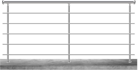 BALUSTRONE - Garde-corps aluminium 2m pose à sceller au sol, PRAGUE 5 lisses, en kit complet