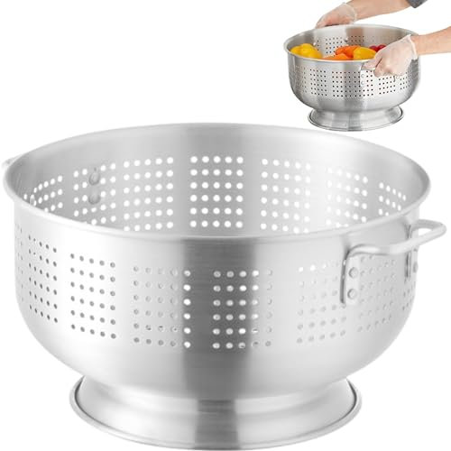 Scolapasta in alluminio da 16 qt, con base e manici, colino commerciale per pasta, frutta e verdura (1, 16 quarti)