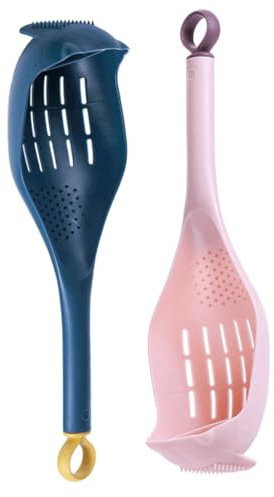 FUNNETOYU 2piezas Cucharas Coladoras De Cocina Con Mango Unidades Cucharas Escurridoras Multifuncionales Para Pasta Repostería Líquidos Cocina Doméstica Colores Azul y Rosa
