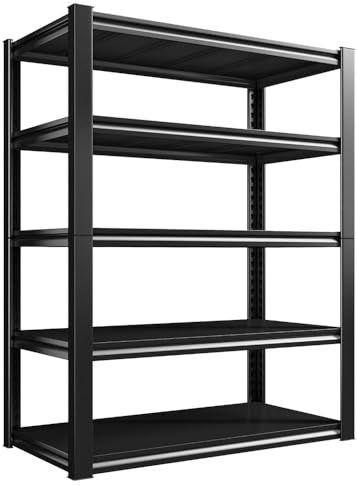 Garage Shelves, Garage Metal Storage Shelves, Height Adjust Racking Boltless Heavy Duty Shelves, Heavy Duty 100kg Capacity Per Shelf, for Warehouse Workshop Office Kitchen, Black (198x120x50cm)