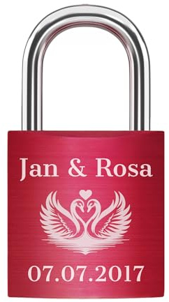 Liebesschloss mit Gravur + 2 Schlüssel - Rot - frei gestaltbares einzigartiges Liebes Schloss, personalisierbar mit vielen Motiven/Farben/Schriften - Jahrestag-Geschenk für Paare Partner