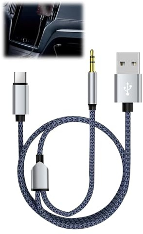 Usb C to Aux Cable with Charger In Car 2 In 1Braided Nylon Adapter with Fast Charging, 3.5mm Aux Cable to USB C Cable for Iphone 16/15 Pro Max Android Samsung S24 S23 S22, Car Stereo & Hi-Fi Systems