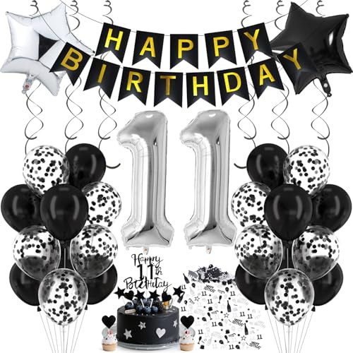 Cadimus Luftballon 11. Geburtstag Schwarz Silber, Deko 11. Geburtstag, Luftballon 11, Black and White Party Deko, Luftballons Schwarz Silber, Geburtstagsdeko für 11 Jahre Junge und Mädchen
