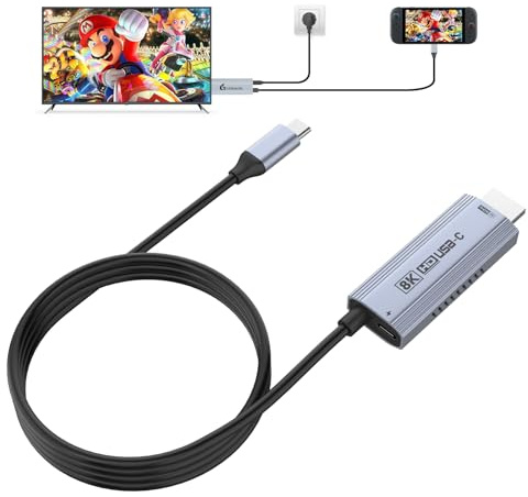 Guermok TV Mode Projection Cable for Switch 2, 67in, USB-C to HDMI Cable with HDR & ALLM, Supports 8K@60Hz, 4K@144Hz Output, PD100W, Works with iPad, Capture Cards, TVs, Steam (Silver)