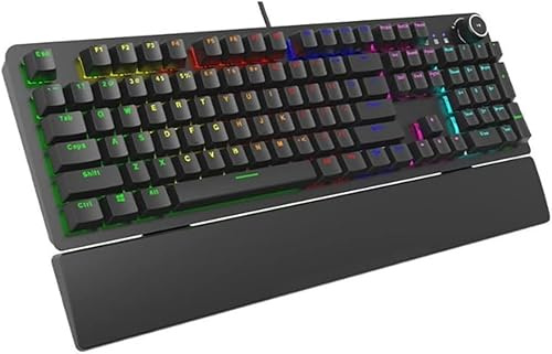 SHRGOMPIT RGB Mechanical Keyboard with Volume Control Knob and Removable Wrist Rest - Wired Gaming Keyboard for PC Gamer Computer Desktop