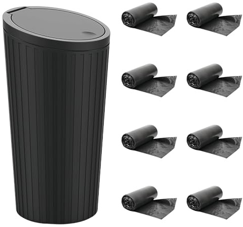Xinsenke Auto Mülleimer mit Deckel 1 Stück + 8 Müllbeutel – Mini Mülleimer für Auto, Getränkehalter, Wasserdicht & Geruchshemmend, für Auto, Zuhause, Büro, Schlafzimmer
