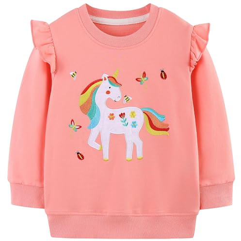 JinBei Sweat-Shirt pour Enfant Sportswear Fille Pull à Manches Longues Casual Coton Hiver Automne et Printemps Blouse Haut pour Filles Sweatshirts Ecole 2 3 4 5 6 7 Ans