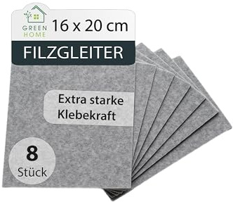 Green Home | Filtglider för skärning I 8 stycken 16 x 20 cm – 4 mm I filtkuddar för stolar I självhäftande filt I möbellöpare av högkvalitativ nålfilt I grå | filtsidor | filtplattor
