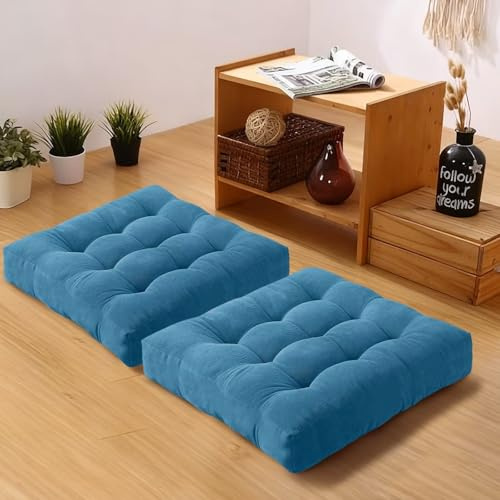 Gfobip Floor Pillows Set Square Chair Cushion Pad Tufted Seat Cushions for Living Room Balconies Office Sky Blue 18x18in