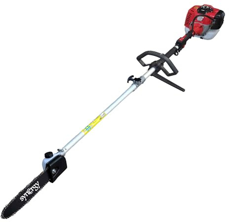 Synergy Podadora de Altura Gasolina 65CC 4,9CV – Espada 25cm, Arranque Easy Cut, Transmisión Reforzada de 26mm, Cinturón de Soporte y Accesorios Incluidos