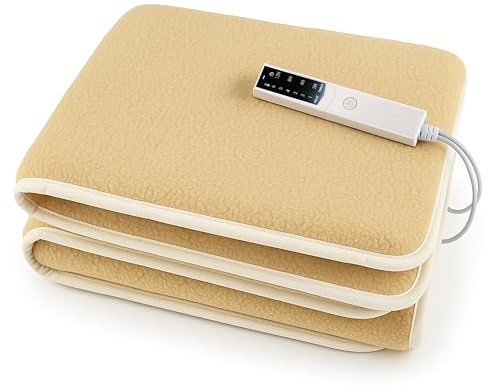 Coprimaterasso Elettrico Scaldaletto Made in Italy, Lavabile, Anallergico, 6 Temperature, 4 Timer, Lato Comando Personalizzabile, Sicuro e Confortevole (BEIGE, 150X75)