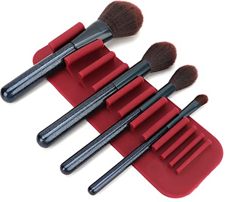 Tnfeeon Porte-Pinceaux de Maquillage, Support Organisateur Mural en Silicone Souple, Conception à 11 Trous, Idéal pour les Pinceaux de Maquillage et les Brosses à Dents (Rouge foncé)