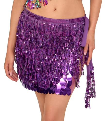 Pailletten Rock Damen Karneval Glitzer Minirock Sexy Glitzerrock Fasching Röcke Bauchtanz Kostüm Fransen Paillettenrock Wickelrock Party Tanzrock Frauen Fastnacht Quastenrock Fransenrock Unterrock