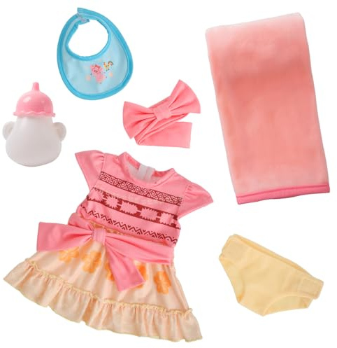 Lot de 6 Accessoires et Une Robe pour poupées de 40 à 45 cm | Incluant Vêtements pour bébés, biberons, bavoirs, couvertures, culottes, bandeaux