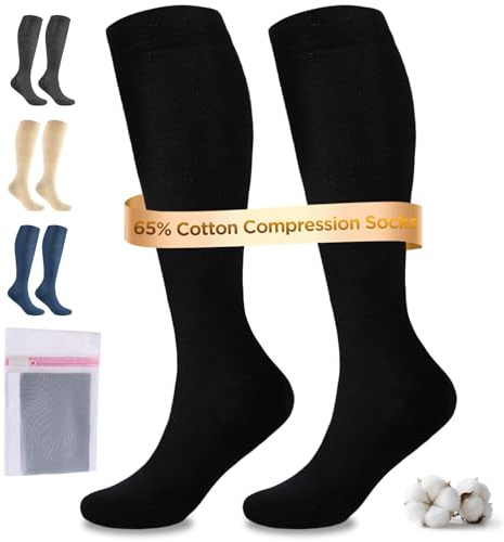 Niofind Compression Socks for Women & Men, 15–20 mmHg Knee High Cotton Graduated Support Socks, Travel & Flight Sock for Work, Running, Pregnancy & Long Standing with Laundry Bag