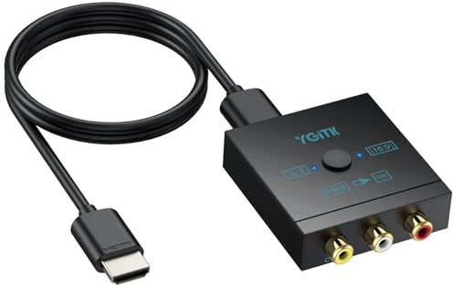 YGiTK Convertidor de RCA a HDMI con Resolución HD 1080P, Adaptador de AV a HDMI con Selector 4:3/16:9, Convertidor de Audio y Vídeo CVBS para Wii, PS2, N64, VHS y DVD, Incluye Cable HDMI, Plug & Play