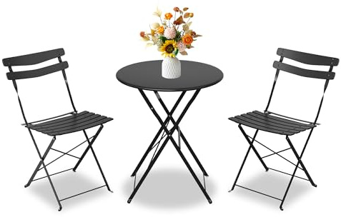 Garvee Table de Bistrot Exterieur Table Ronde et 2 Chaises Pliantes