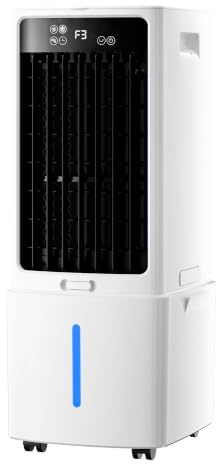 Enfriador De Aire Compacto con Tanque De Agua De 12l, 3 Ajustes De Velocidad, Ventilador De Aire Acondicionado con Mando A Distancia, Temporizador De 1-12 Horas, para Dormitorio