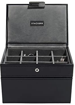 Stackers Black Leatherette Cufflink And Watch Box Cufflink Ring Storage Case Men