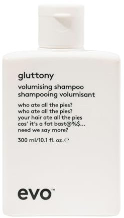 Evo gluttony volumising shampoo 300ml I Volumen Shampoo für alle Haartypen, speziell für feines Haar I verleiht Volumen, Fülle und Textur, reduziert Frizz I vegan, ohne Sulfate