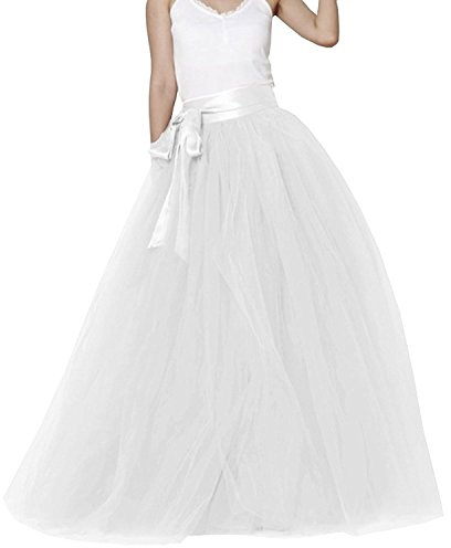 EllieHouse Womens Long Tutu Party Evening Tulle Skirt White Size XXL PC05