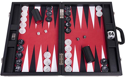 Wycliffe Brothers 21” Professional Backgammon Set – Black Case with Red Field - Masters Edition