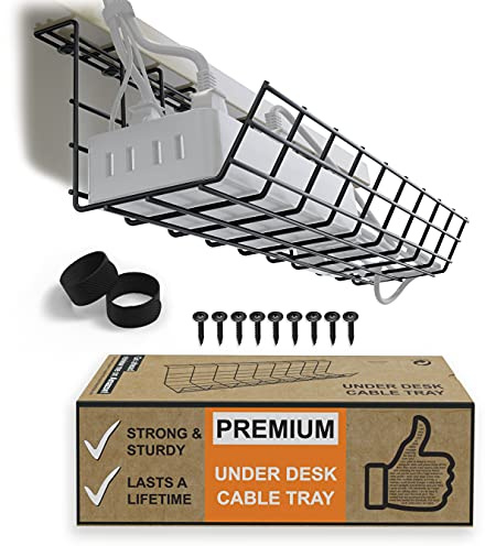 Scanfield Kabelmanagement Unter Tisch, Kabelkanal für Schreibtisch, Kabelmanagement Schreibtisch, Kabelhalter mit Zirkulation, Desk Kabelwanne Unterbau, Einfache Montage, Kabelkorb Modular, Schwarz