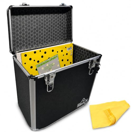 Gorilla LP50 12 Vinyl Record Storage Box Case (Black) with Free Cleaning Cloth