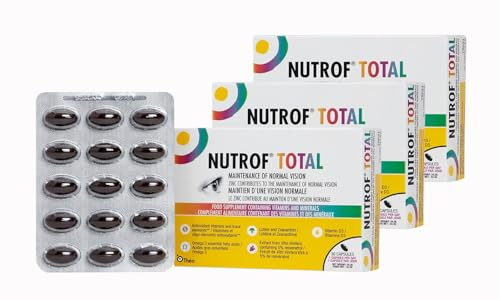 Nutrof Total Capsules – Once Daily Food Supplement with Lutein, Zeaxanthin, Omega 3, and Antioxidants | 3 Pack of 30 Capsules (1 Capsule per Day - 3-Month Supply)