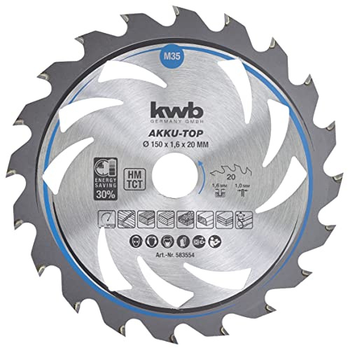 kwb Kreissägeblatt 150 x 20 mm, leichtgängig, speziell für Akkumaschinen, Sägeblatt geeignet für Weich- und Hartholz, Tischlerplatten und Spanplatten