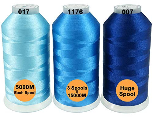 New brothread 3er Verschiedene Blau Farben Polyester Maschinen Stickgarn Riesige Spule 5000M für alle Stickmaschine