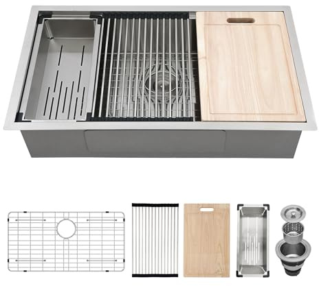 GhomeG 30 Inch Undermount Kitchen Sink 30x18x9 Inch Workstation Undermount Sink Stainless Steel 16 Gauge Single Bowl Under Counter with Accessories