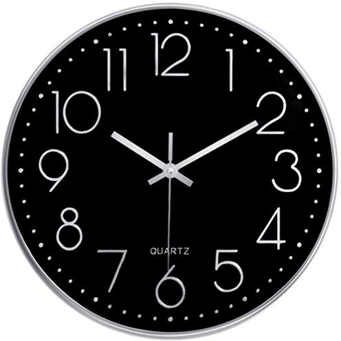 Taodyans Modern Wanduhr 30cm Ohne Tickgeräusche Küche Wand Uhr Quarz Uhr für Büro Klassenzimmer Wohnzimmer Schlafzimmer (Schwarz Silber)