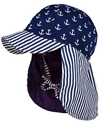 maximo Jungen Nackenschutz Sonnenhut, Navy-weiß-Anker/Marine-sreifen, 47