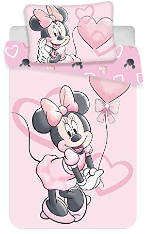 2-teilige Bettwäsche Minnie Maus, 100% Baumwolle, Bettbezug 100 x 135 cm + Kissenbezug 40 x 60 cm