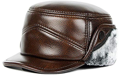 DongBao Herren Leder Warm Kappe Baseballmütze Fliegermützen Mit Ohrenschutz Winter Baseballmütze Schirmmütze Kappe Mützen